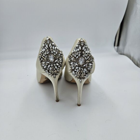 Badgley Mischka Kiara Satin Crystal Open Toe Heels US 9 Bridal Wedding - Picture 2 of 8